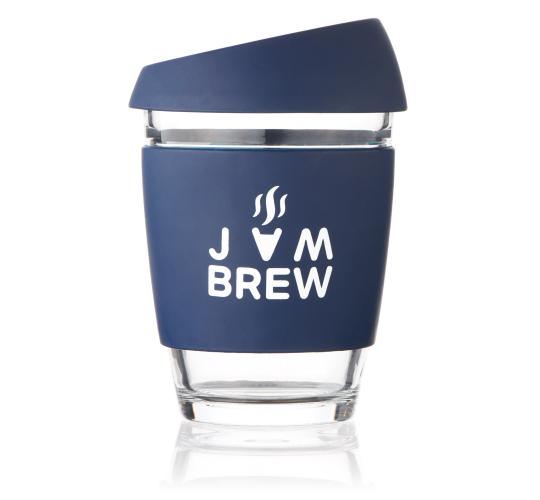 Reusable Glass Coffee Cups 340ml (Ocean Blue)