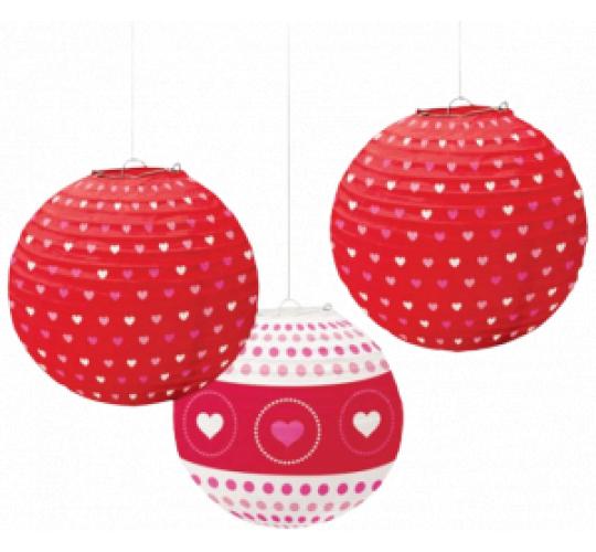 One Off Joblot of 96 Amscan Valentine's Day Hearts Paper Lanterns (3Pcs)