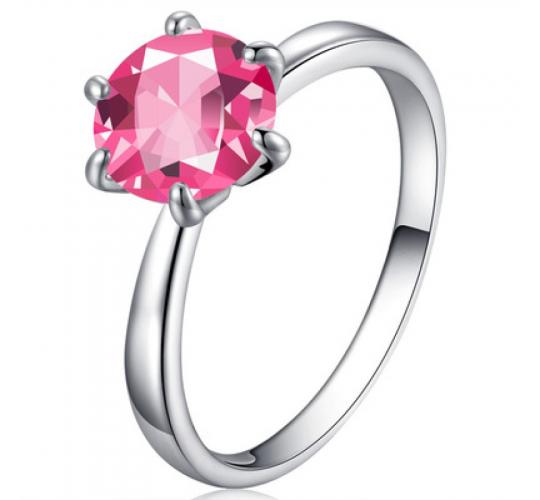 12pc Stunning Silver tone Solitaire Pink Crystal Ring – 4 sizes