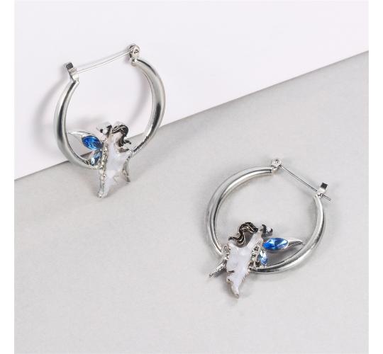 10pc_Silver Tone Dancing Lady Fairy Hoop Earring with blue Crystals_UK Seller_GCJ542