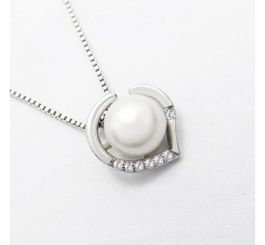 10pc_Pearl Heart Crystal Silver Tone Pendant Necklace_UK Seller_GCJ543