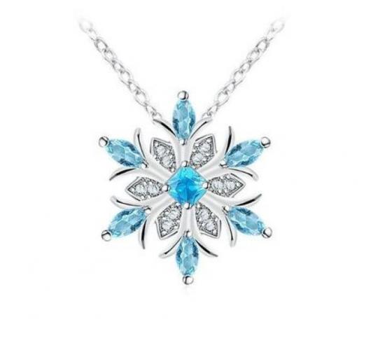10pc_Light Blue Crystal Snowflake Silver Tone Pendant Necklace_UK Seller_GCJ545