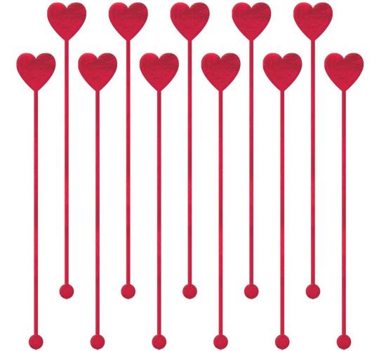 One Off Joblot of 143 Amscan Valentine's Day Heart Plastic Drink Stirrers, 12Pcs