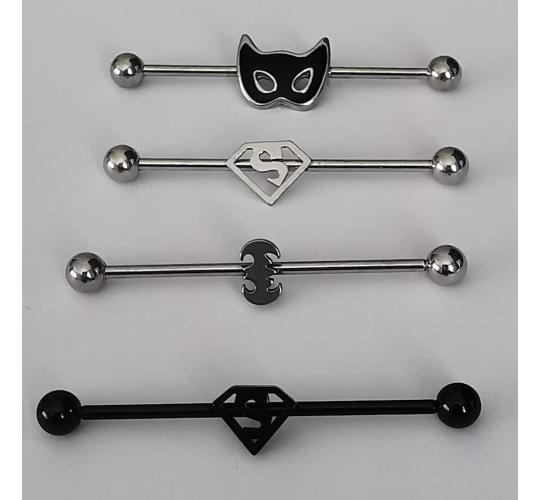 Wholesale Joblot Of 20 Superhero  39 & 40mm Long Industrial Barbell Bars Ear Piercings Black & Silver
