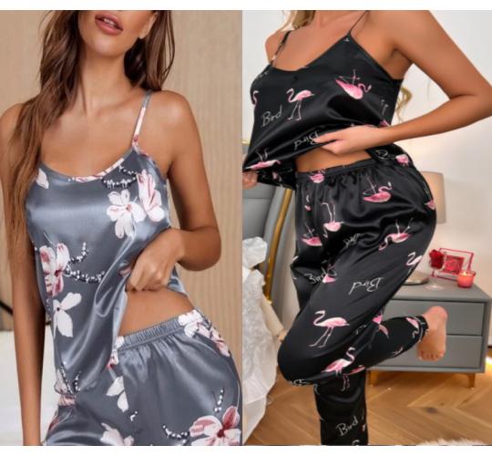 10pc_High Quality Ladies Two Piece Luxury Satin Pyjamas Two Paterns 4 Sizes_UK Seller_GCLSW010 