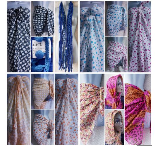 Lot (6) Summer Scarves & wraps 10 designs 70 pieces