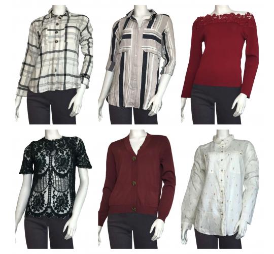 Wholesale Joblot of 30 Womens Mixed De-Branded Tops - Shirts, Cardigans, Etc.
