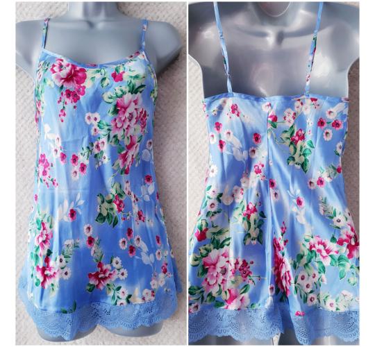 Lot of 20 Light Blue Floral Satin Camisoles lace trimmed Sizes S & M