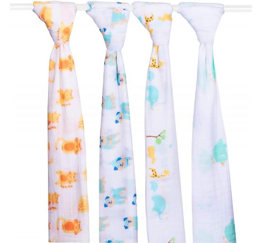 Extra Large Super Soft Muslins - Animal Designs - Gift Boxed 4-Pack