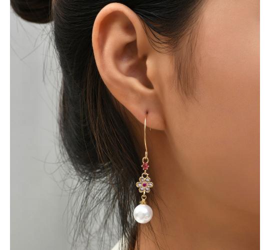 10pairs_Gold Tone Red Crystal Pearl Drop Dangle Earrings_UK Seller_GCC030