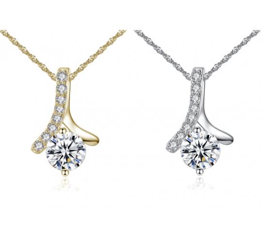 10pc_Simulated Diamond Solitaire Crystal Pendant - Gold or Silver_UK Seller_GCC059