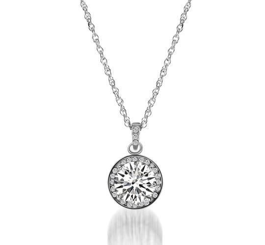 10pc_Classy Round Silver Clear Crystal Pendant_UK Seller_GCC060