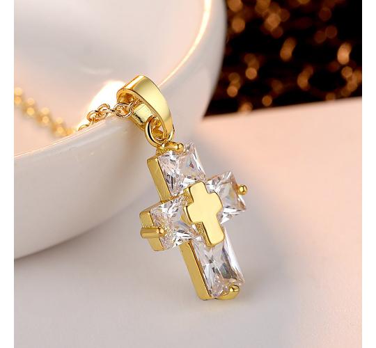 10pc_Golden Christian Cross Crystal Necklace_UK Seller_GCC061