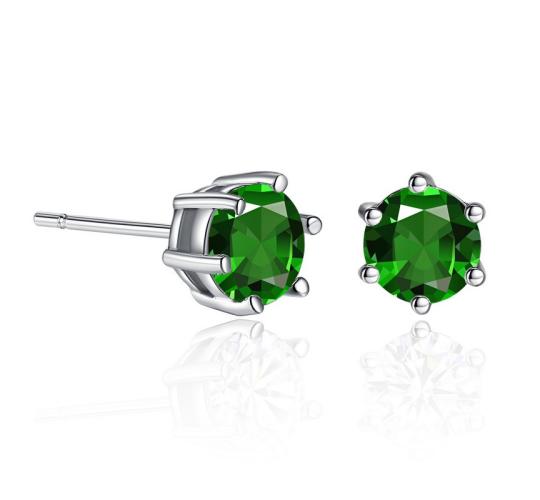 10pc_Silver Tone Stud Earrings with Premium Green Crystals_UK Seller_GSV004-Green