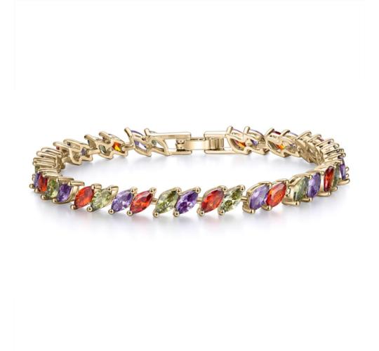 10pc_Multi-Colored Marquise Gold Tone Bracelet_UKSeller_GCJ034