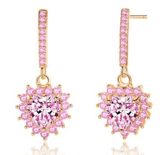 10pairs_Heart Drop Earrings with Pink Cubic Zirconia Crystals_UK Seller_GCJ136