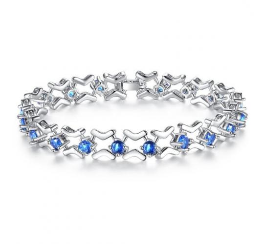 10pc_Rhodium Plated Blue Cubic Zirconia Link Bracelet_UK Seller_GCJ151