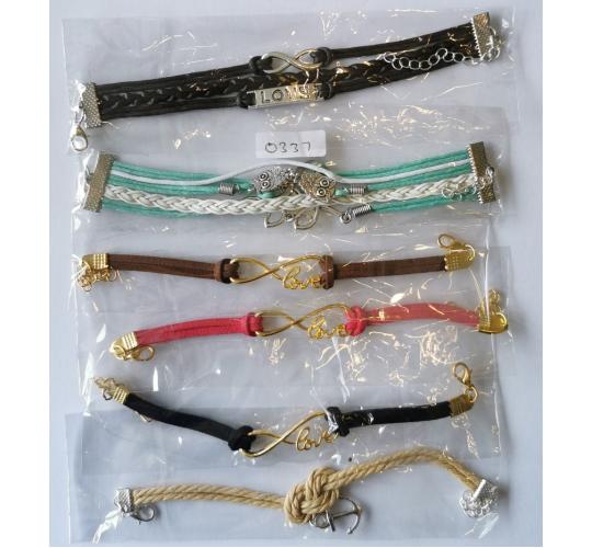 Wholesale Joblot Of 20 Mixed Leather Faux Suede & Rope Bracelets Love, Owls & Anchors