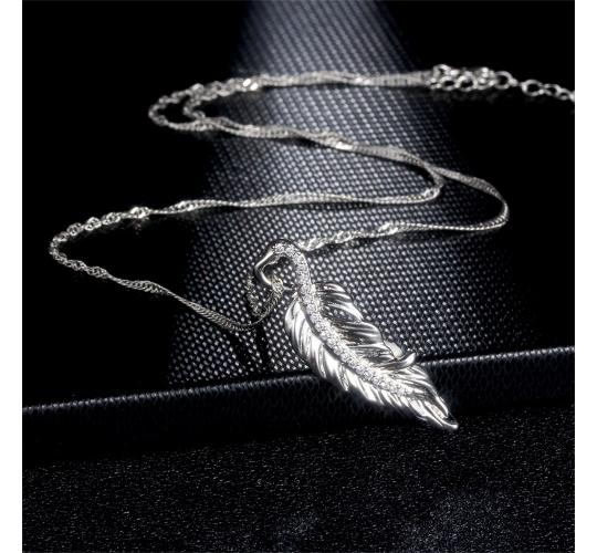 10pc_Diamante Silver Tone Feather Necklace Pendant_UK Seller_GCJ219