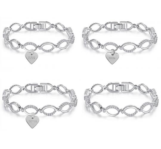 20pc_Silver Multi-linked Infinity Bracelet with Premium Crystal and  Heart Charm_UK Seller_GSVB061