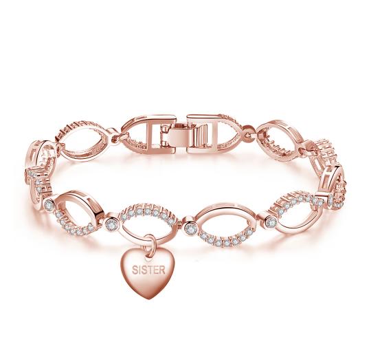 10pc_Rose Gold Multi-linked Infinity Bracelet with Premium Crystal and Sister Heart_UK seller_GSVB061-Rose gold Sister