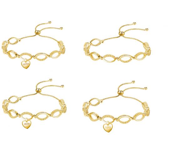 20pc_Gold Adjustable Infinity Bracelet Swarovski with Mum Nan Sister or plain_UK Seller_GSVB061-Gold adjustable variable