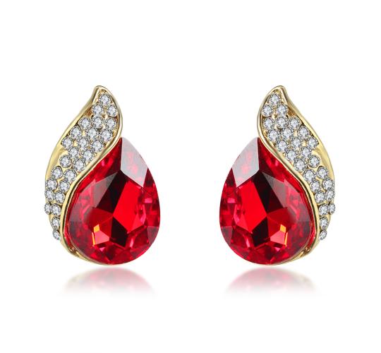20pairs_Red Crystal Water Drop Clip on Non Pierced Stud Earrings_UK Seller_GCJ132