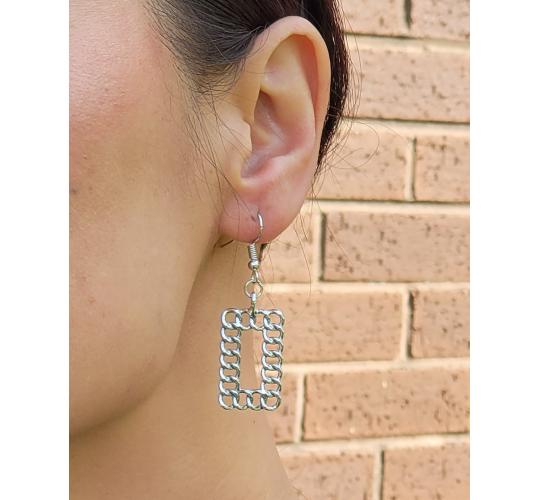 10pairs_Rectangle Linked Silver Tone Dangling Drop Earrings_UK seller_GCJ512