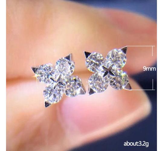 10pairs_Crystal Silver Tone Lucky Four leaf Stud Earrings_UK Seller_GCJ523