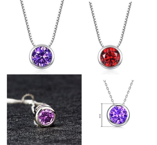 10pc_Silver Tone Round Crystal Necklace - Purple or Red_UK Seller_GCJ529Variable