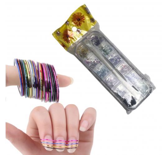 One Off Joblot of Appox. 209 Mixed Nail Art Striping Tape & Sequins Packs