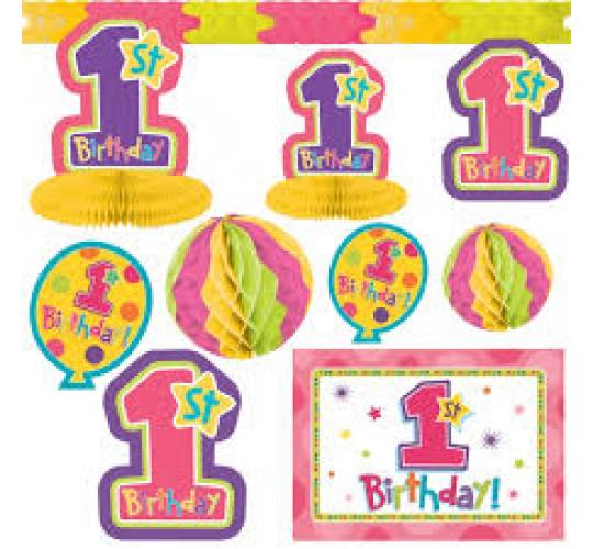 12 x Packs of 10pc 1st First Birthday party Decorating Kit Pink New Sealed Retail packed