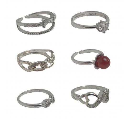 One Off Joblot of 20 Mixed Silver Rhinestone Thin Band Fashion Rings