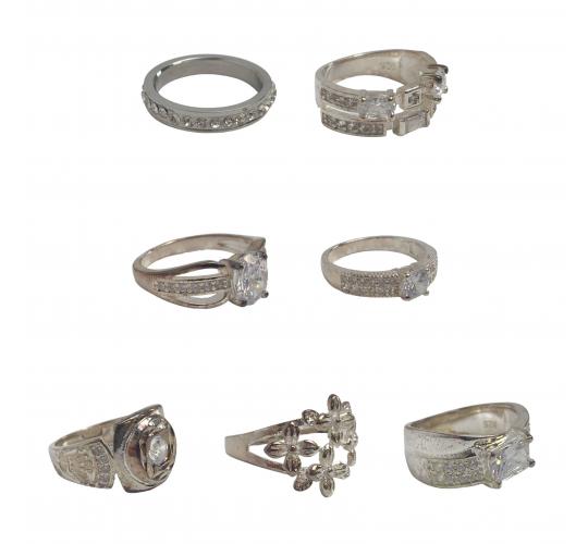 One Off Joblot of 16 Mixed Silver Rhinestone Thick Band Fashion Rings