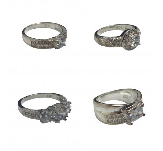 One Off Joblot of 31 Mixed Silver Rhinestone Fashion Rings
