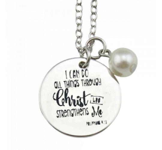 One Off Joblot of 38 Silver Colour Engraved Pendant Necklace - Through Christ