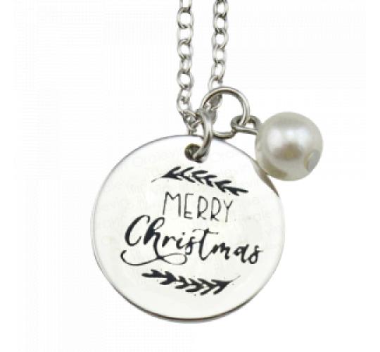 One Off Joblot of 27 Silver Colour Engraved Pendant Necklace - Merry Christmas