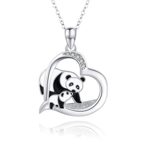10pcs Silver Tone Heart-Shaped Panda Pendant Necklace|GCJ284|UK SELLER