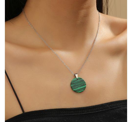 10pcs Precious Green Turquoise Gemstone Round Stripe Pendant Necklace|GCJ288|UK SELLER