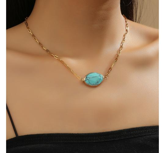 10pcs Gold Tone Oval Blue Turquoise Gemstone Pendant Necklace|GCJ290|UK SELLER