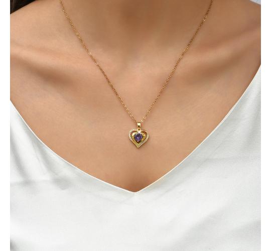 10pcs Gold Tone Heart-shaped Amethyst Crystal Pendant Necklace|GCJ294|UK SELLER