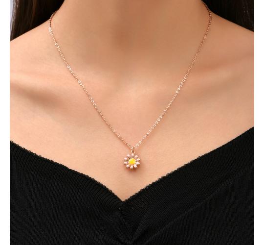 10pcs Rose Gold Tone Pink Daisy Flower Pendant Necklace|GCJ296|UK SELLER