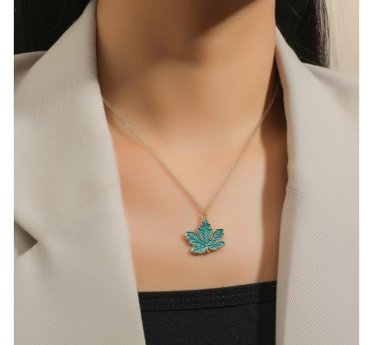 10pcs Blue Maple Leaf Pendant Necklace Gold Tone|GCJ297|UK SELLER