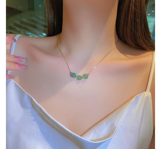 10pcs Gold Tone Three Jade Beads Pendant Necklace|GCJ298|UK SELLER