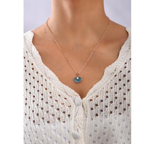 10pcs Rose Gold Tone Blue Shell with Pearl Pendant Necklace|GCJ300|UK SELLER
