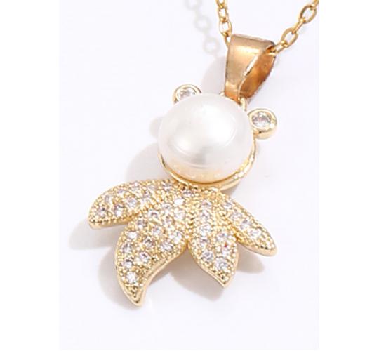 10pcs Gold Tone Cute Leaf Man with Pearl Pendant Necklace|GCJ305|UK SELLER