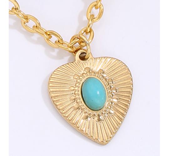 10pcs Gold Tone Turquoise Heart-Shaped Pendant Necklace|GCJ306|UK SELLER