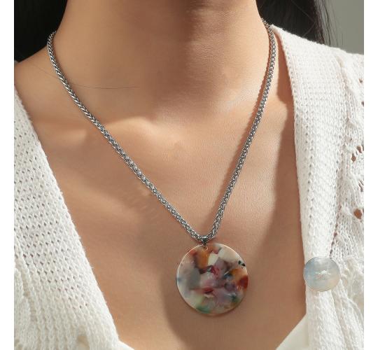 10pcs Silver Tone Round Multi Colour Acrylic Pendant Necklace|GCJ307|UK SELLER