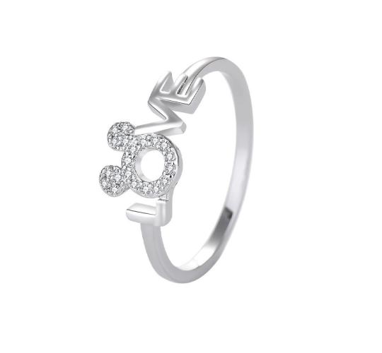 12pcs Silver Tone Crystal Mickey LOVE Ring 3 Sizes 4 each (size 6, 7, 8)|GCJ310|UK SELLER