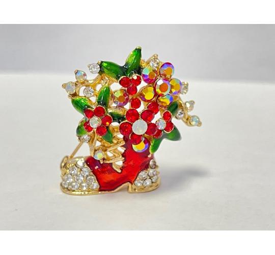 10pcs Christmas Rhinestone Crystal Stocking Boot Brooch|GCJ319|UK SELLER